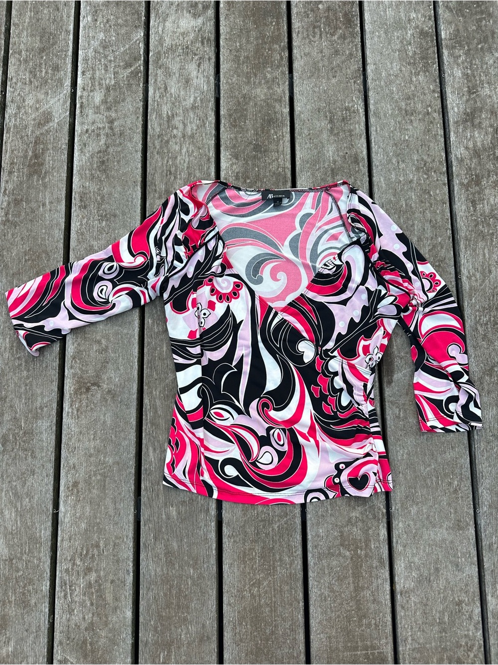 AB Studio Pink and Black Swirl Long Sleeve Top